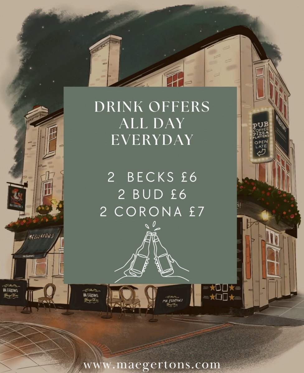 Ma_Egertons's tweet image. Did you know these drink deals are available all day, every day? 🍻
Perfect for Monday drinks—and even better with our famous pizzas.
#ma #beerfordays #pizzaliverpool