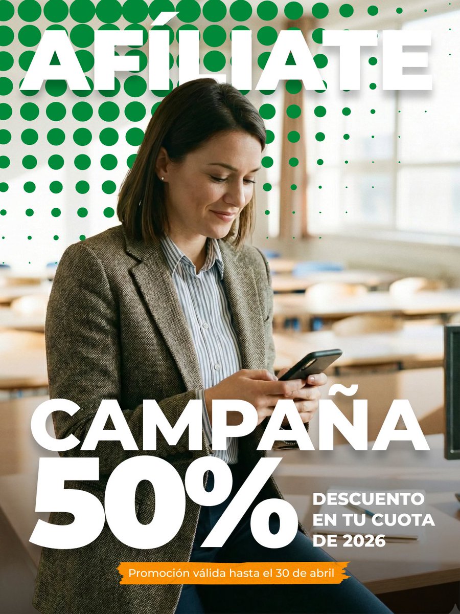 📢 Si quieres afiliarte a #FSIEMadrid, ¡no esperes más!

🟢 𝗔𝗳𝗶́𝗹𝗶𝗮𝘁𝗲 𝗮𝗵𝗼𝗿𝗮 y obtén un 𝟓𝟎% 𝐝𝐞 𝐝𝐞𝐬𝐜𝐮𝐞𝐧𝐭𝐨 en la cuota de 2026. Cuota deducible del IRPF.

Más info ➡️ bit.ly/450IV04 

#somosFSIE