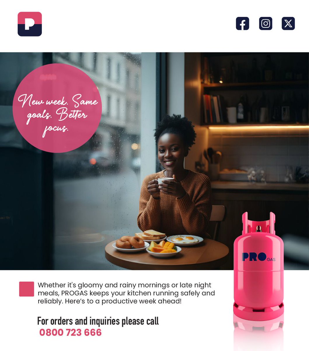 New week. Same goals. Better focus.

Whether it's gloomy, rainy mornings or late-night meals, PROGAS keeps your kitchen running safely and reliably. Here’s to a productive week ahead!
Choose PROGAS for safe, dependable cooking all week long.
Here’s to a productive week ahead!