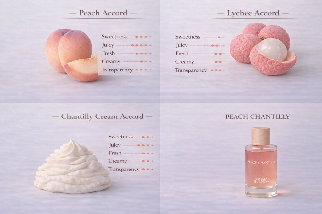 それぞれの素材のバランスをまとめると、 PEACH CHANTILLYはこのような