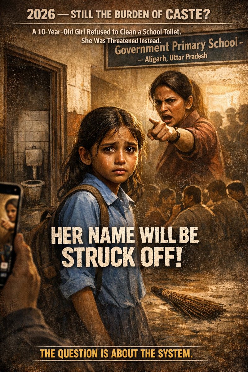 📍 #Aligarh, #UP — A 10-year-old girl was allegedly beaten by a #teacher for refusing to clean a school toilet; after the video went viral, police began an inquiry.
#DalitLivesMatter #justiceforstudent #primaryschool #uttarpradesh