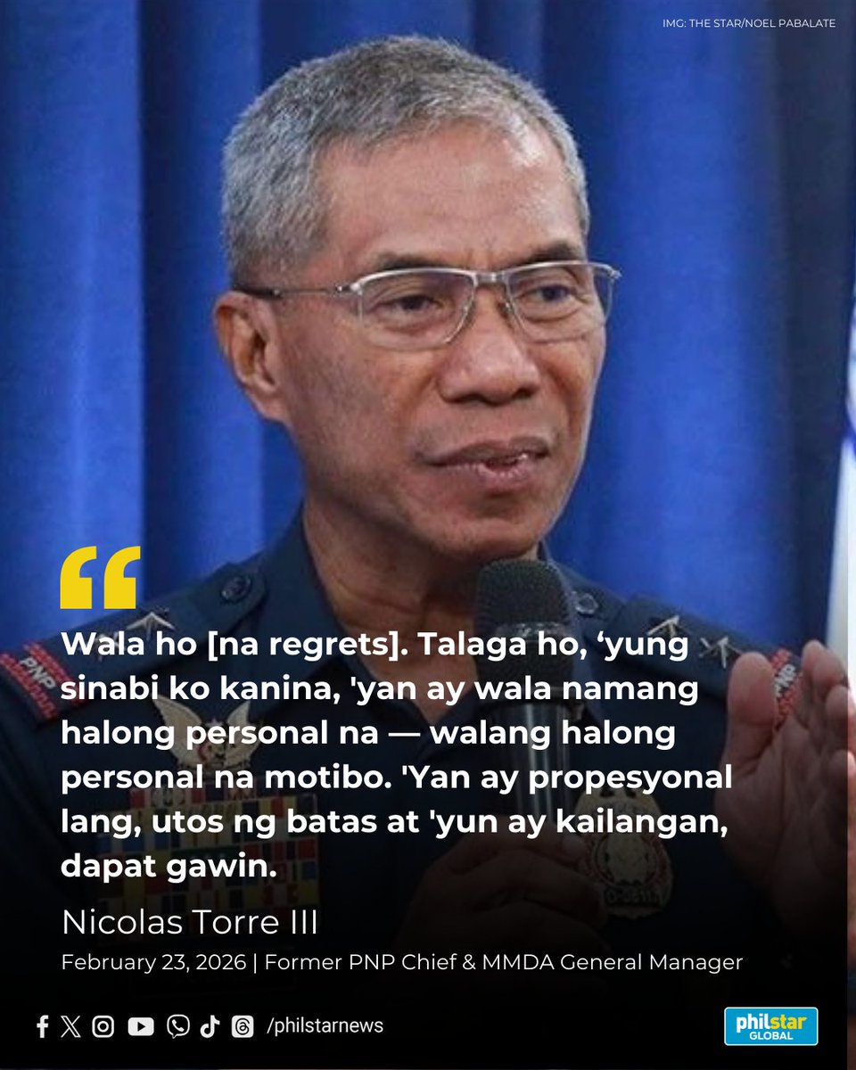 A DUTY TO BE DONE

On the day former president Rodrigo Duterte begins his confirmation of charges hearing at the International Criminal Court, Metropolitan Manila Development Authority General Manager Nicolas Torre III said he stands by his role in leading Duterte's arrest and