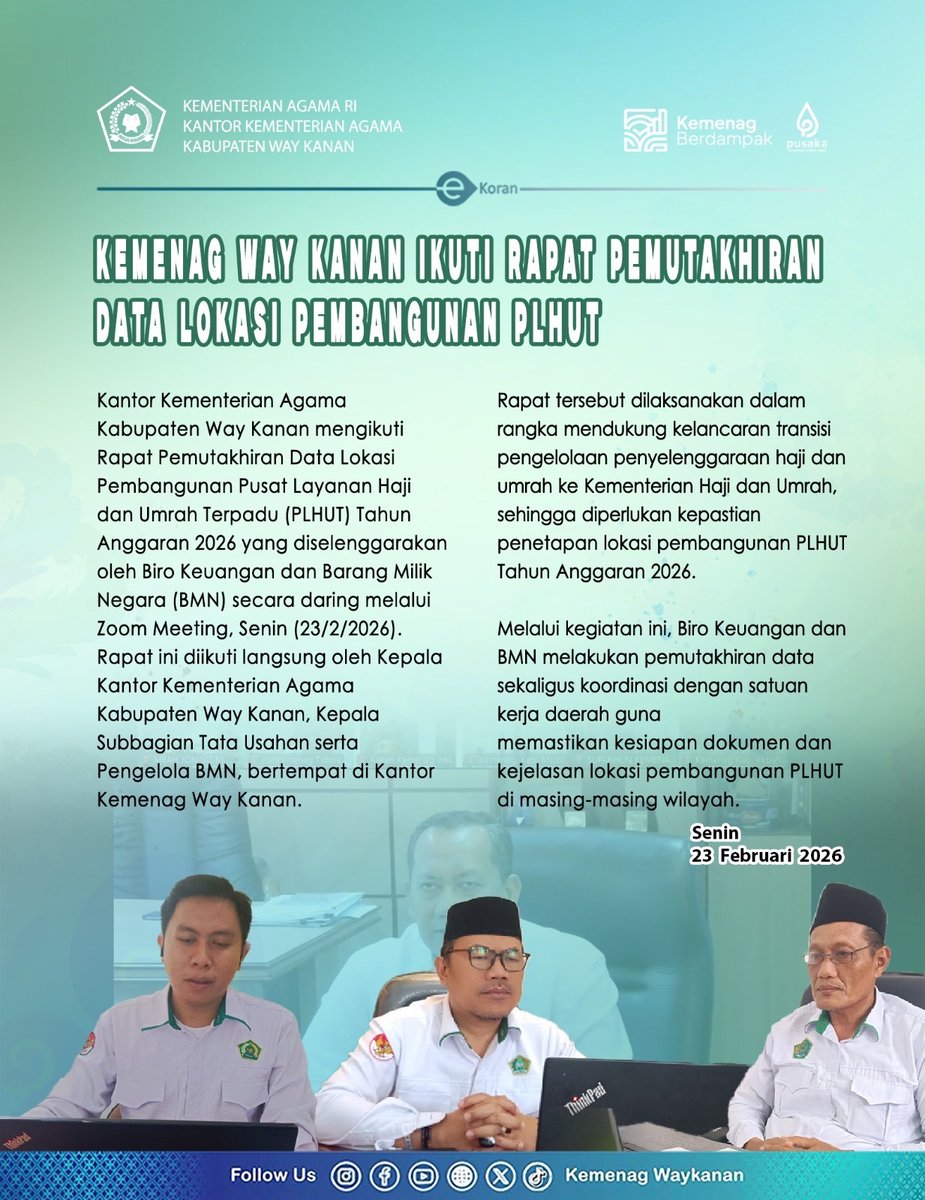 Kemenagwaykanan's tweet photo. Assalamu’alaikum...
Tabik puun...

#SahabatReligiWayKanan

*Kemenag Way Kanan Ikuti Rapat Pemutakhiran Data Lokasi Pembangunan PLHUT*

#KemenagWayKanan
#KemenagLampung
#PLHUT
#Ramadhan1447H https://t.co/Pf6iYa6jC6