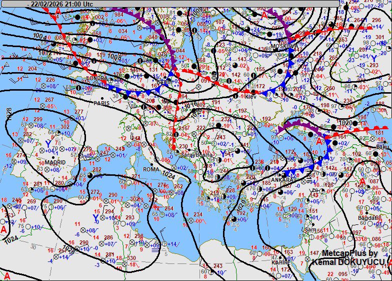 2026年2月23日(月) 00:00 UTC / 03:00 TSİ / 09:00 JST 地上天気図