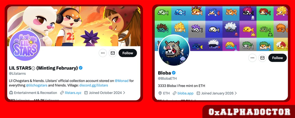 0xAlphaDoctor's tweet image. 🚨Today mint: 

𒀸 @BlobaETH 
      FREE ⊹ 3,333 ⊹ ETH

𒀸 @Lilstarrrs 
      1,700 $MON ⊹ 6,000 ⊹ MONAD

Are you ready?