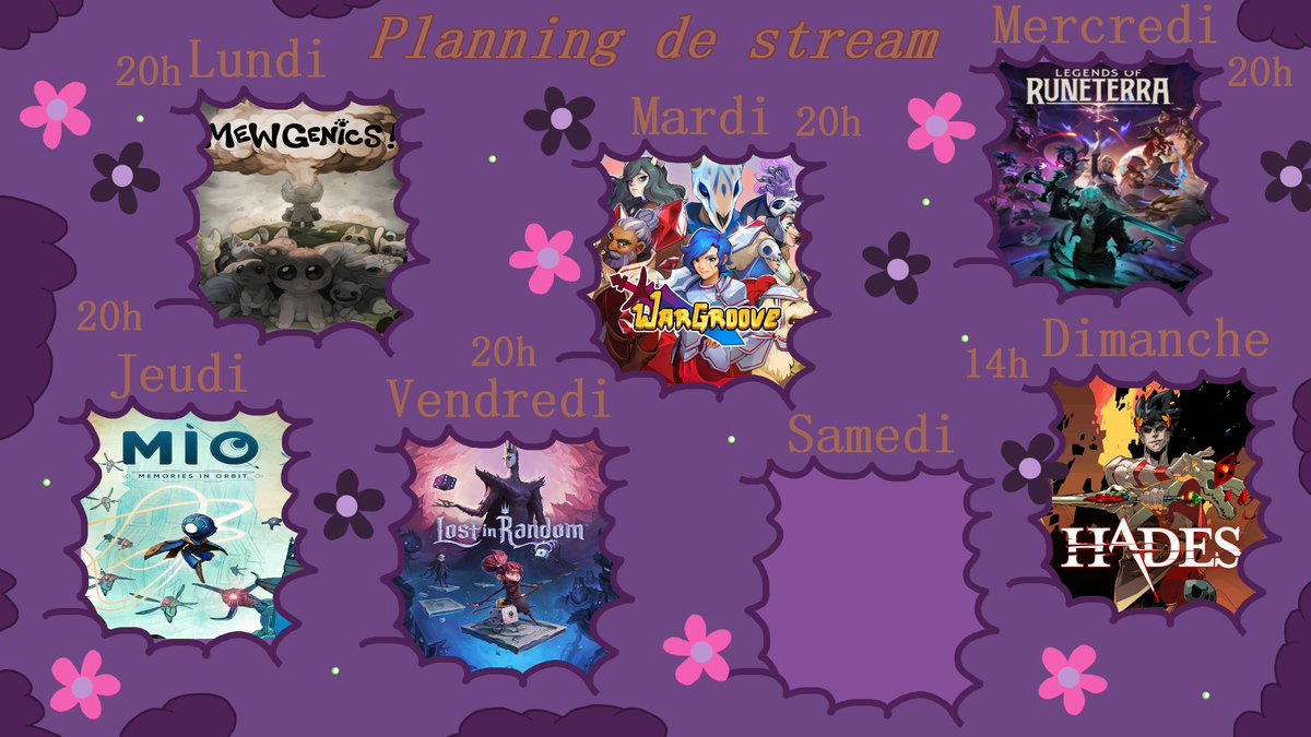Solunie0475's tweet photo. Oui bonjour, c'est le planning avec un gros programme car ca m'avait manqué, on se retrouve dès ce soir a 20h pour la découverte du jeu bizarre avec des chats :3
#Meowgenics #WarGroove #LegendOfRuneterra #MemoriesInOrbit #LostInRandom #Hades #Vtuberfr #lgbtqia #gamingfr #twitchfr https://t.co/wAGq6tROE1