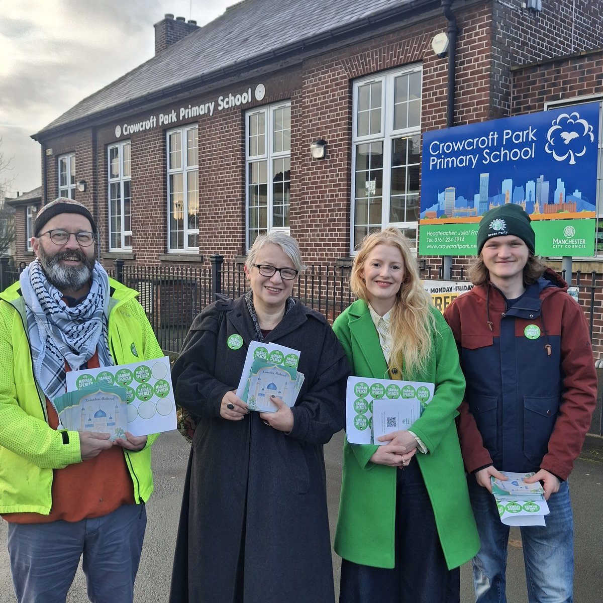 natalieben's tweet photo. Lovely morning enjoying school-run chats in Gorton and Denton this morning with the wonderful Hannah Spencer. Lots of enthusiasm for the #VoteGreen message https://t.co/Yvq1ip6hFf