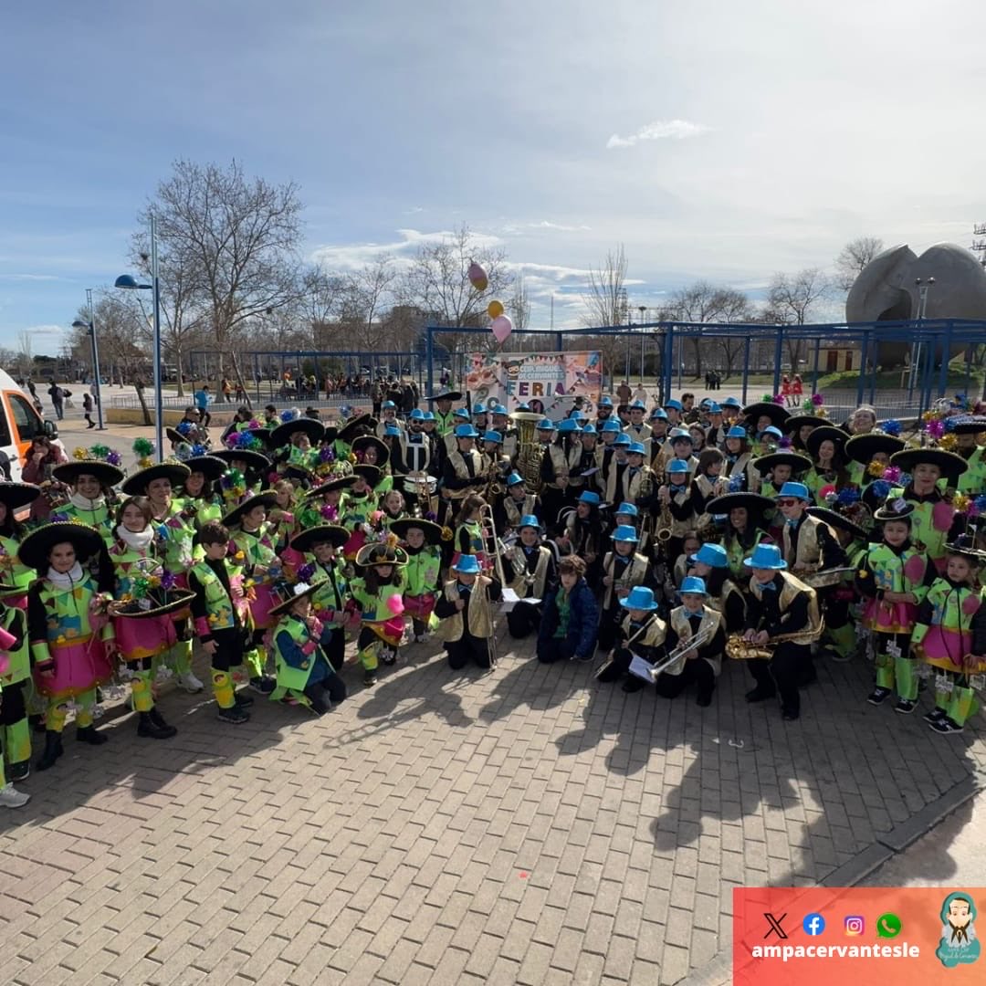 ✨ Una semana después del Gran Desfile de Carnaval, seguimos con la emoción de nuestra Comparsa Cervantina llenando Leganés de color y alegría. Gracias familias, por vuestro esfuerzo y espíritu participativo. Junt@s hacemos grande esta tradición. 
¡Nos vemos el año que viene!🎺