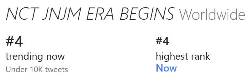 📈DREAM TRENDS

#JNJM_BOTHSIDES
1 South Korea, Indonesia, Thailand
2 Malaysia
3 World Wide
5 Philippines

#NCTJNJM_데뷔팬_할사람
2 South Korea
5 World Wide
9 Philippines

NCT JNJM ERA BEGINS
4 World Wide
6 Philippines

Keep using the tags for our #JENO and #JAEMIN!