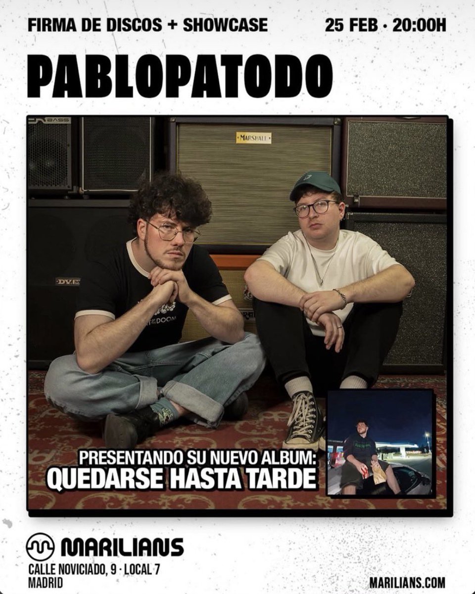Este miércoles hacemos oficial la presentación del disco nuevo en vinilo.

A las 20h en Marilians. Habrá firma, charlita sobre las canciones y un microconcierto

Sería increíble veros. Evento totalmente gratuito