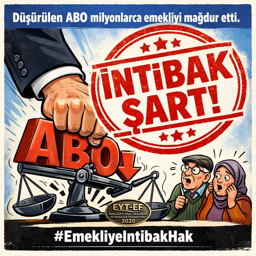 Acil olarak İNTİBAK yasası çıkartılmalı emekli maaşları düzeltilmeli 

#EmekliyeintibakHAK
#Yasa5000KısmiyeHAK
<a href="/isikhanvedat/">Prof. Dr. Vedat Işıkhan</a> 
<a href="/Akparti/">AK Parti</a> 
<a href="/MHP_Bilgi/">MHP</a> 
<a href="/herkesicinCHP/">CHP 🇹🇷</a> 
<a href="/iyiparti/">İYİ Parti</a> 
<a href="/rprefahpartisi/">Yeniden Refah Partisi</a> 
<a href="/zaferpartisi/">Zafer Partisi</a> 
<a href="/GelecekPartiTR/">Gelecek Partisi</a> 
<a href="/devapartisi/">DEVA Partisi</a>