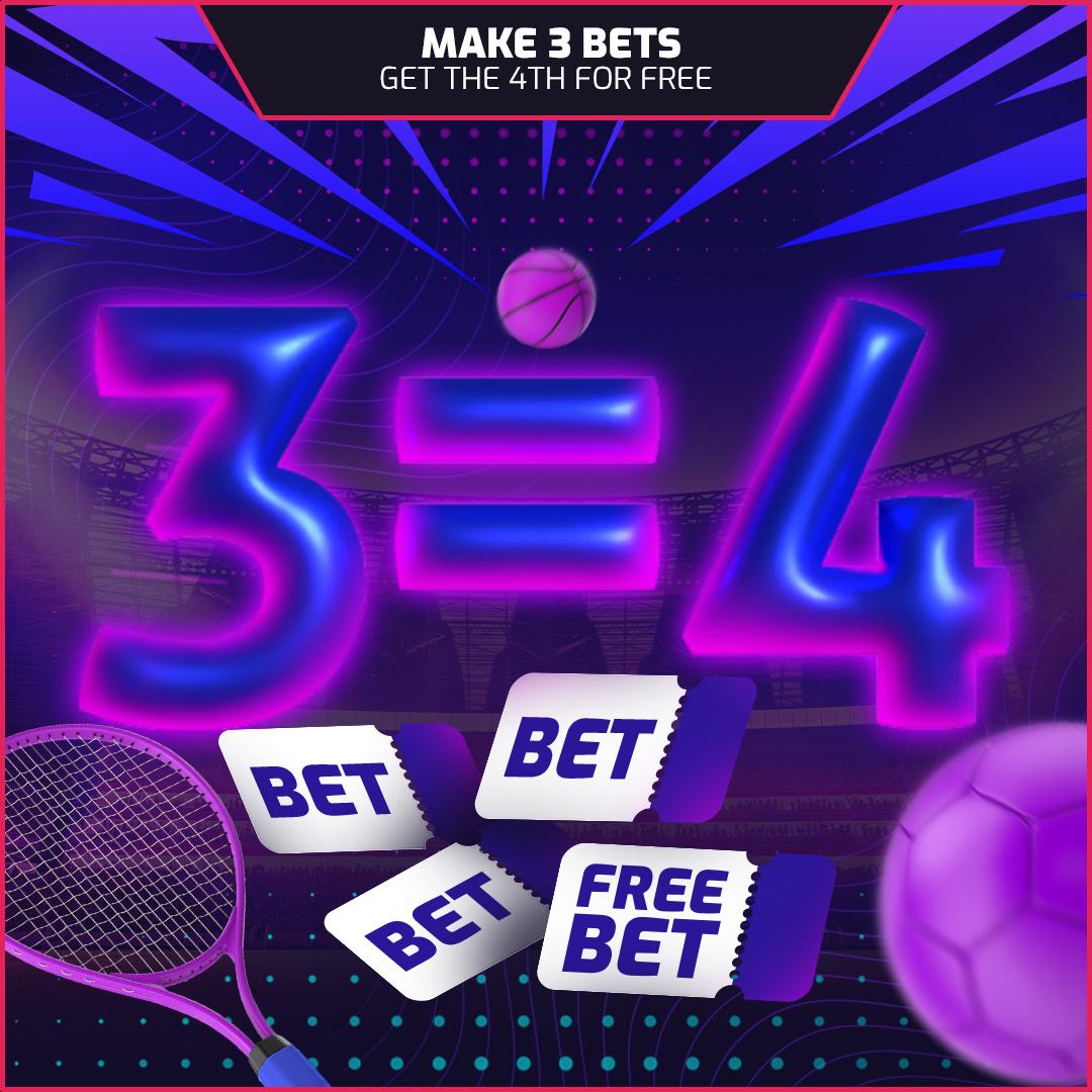 🚀 3 = 4 🚀

Place 3 bets and get the 4th bet as a free bet! 🎁
The participating bets must align with the cosmic criteria:
 
• Minimum bet: €10 💶
• Minimum number of selections: 3 🎯 
• Minimum odds for each selection: 1.3, the cosmic threshold that illuminates your chosen