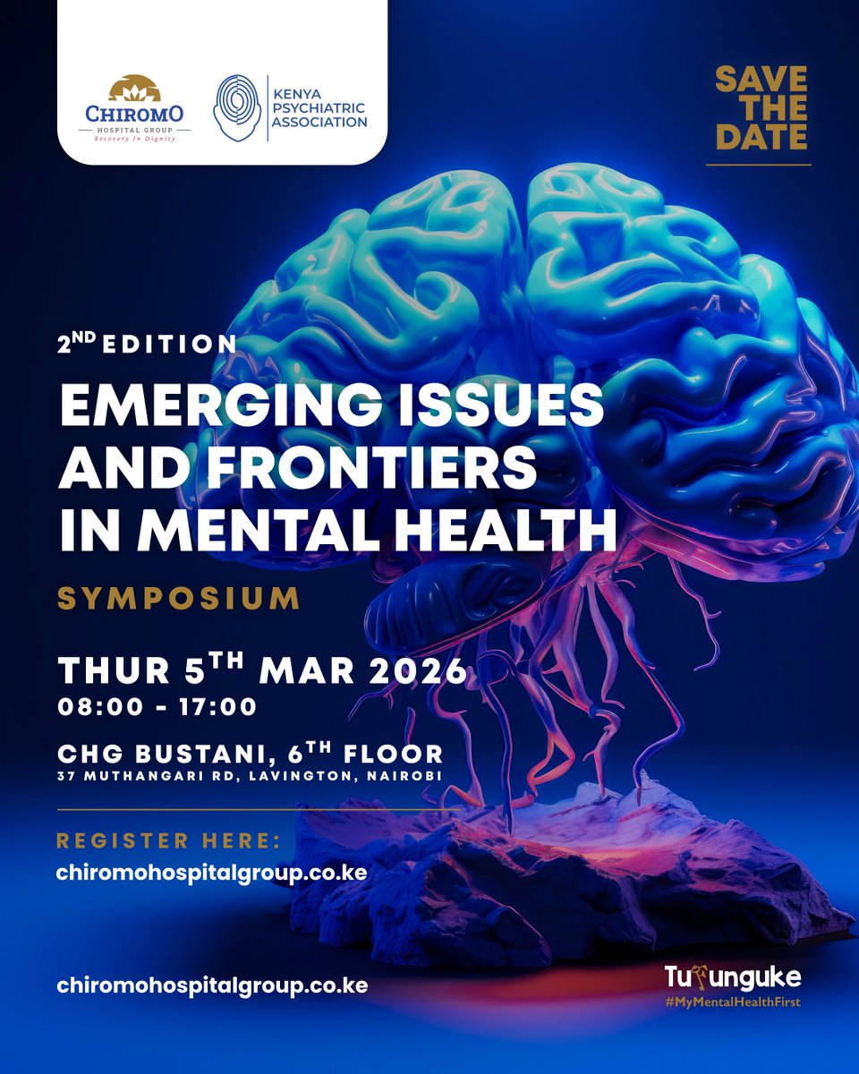 ChiromoHospGrp's tweet photo. More details are finally here!

Join us for the 2nd Edition: Emerging Issues and Frontiers in Mental Health Symposium ; a day dedicated to advancing conversations, research, and practice in mental health.

🗓️ 5th March 2026
📍 CHG Bustani, 6th Floor – Lavington
⏰ 8:00 – 5:00 PM https://t.co/7zbjg8fVQZ