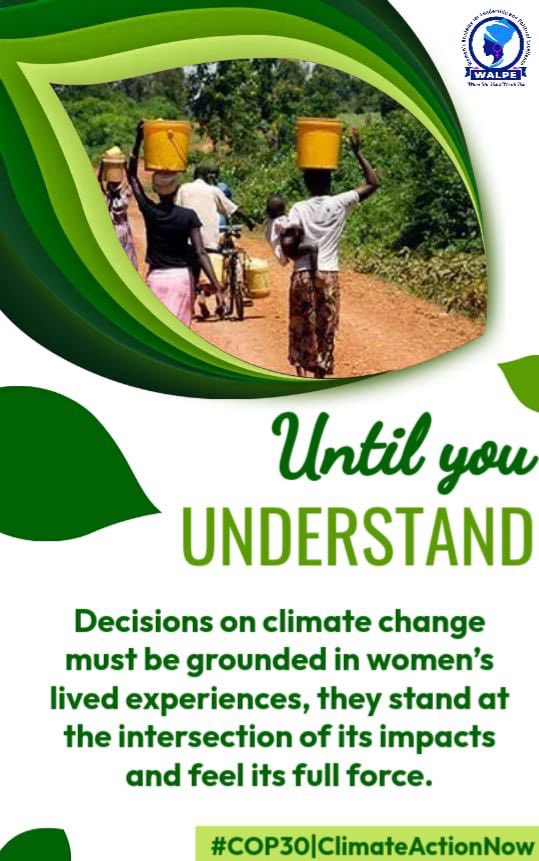 WalpeAcademy's tweet photo. Decisions on climate change must be grounded on women’s lived experiences, they stand at the intersection of its impacts and feel its force.
#ClimateJusticeNow
#LetsGo5050 https://t.co/16fNrX4Rpp