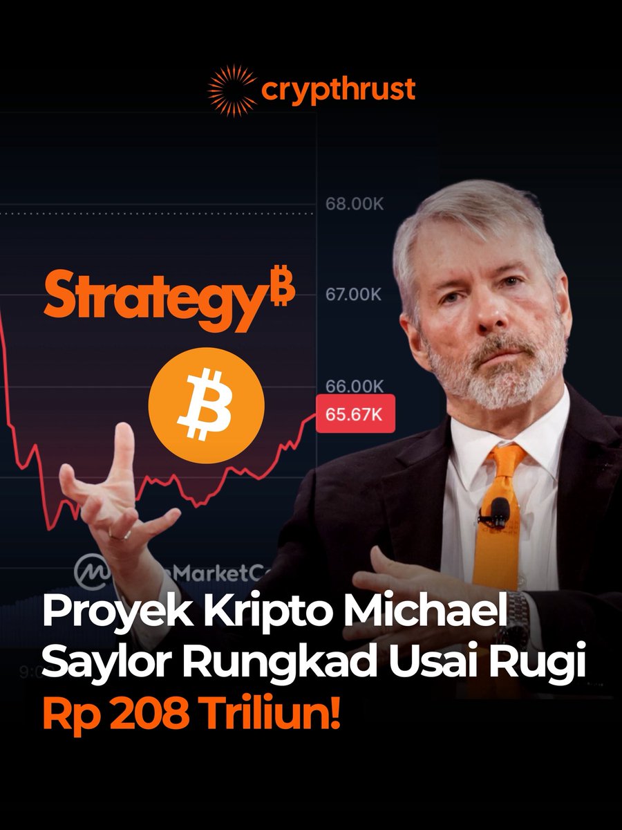 crypthrust's tweet photo. Paman Saylor rungkad Rp208 triliun gegara Bitcoin is tired gaes! 😱

#Crypthrust #Bitcoin #Saylor https://t.co/3XGAlfBrJC