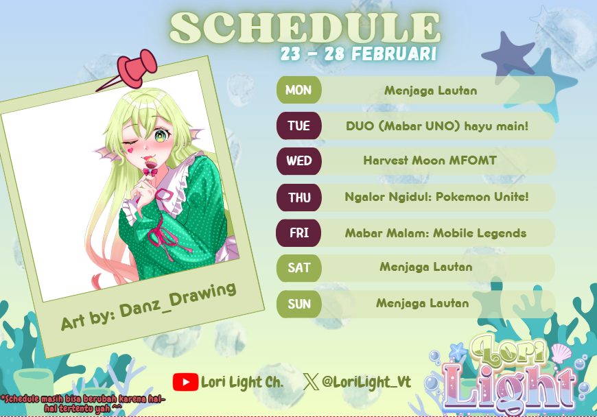 [SCHEDULE 23-28 FEBRUARI]  Yeeey akhirnya bisa bikin jadwal lagi, semoga lancar aja lah. and btw, yang Mole itu kayaknya bakalan push sampe sahur (priority Membership ya)!  see ya on the streams~!