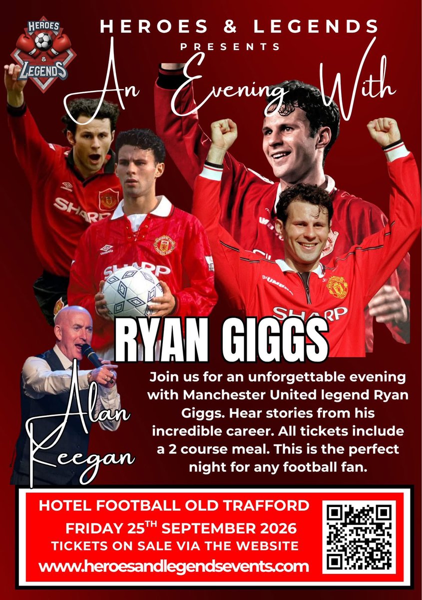 We are delighted to be hosting #ryangiggs back to #hotelfootball this September tickets on the website heroesandlegendsevents.com

#welshwizard #ManchesterUnited #classof92
