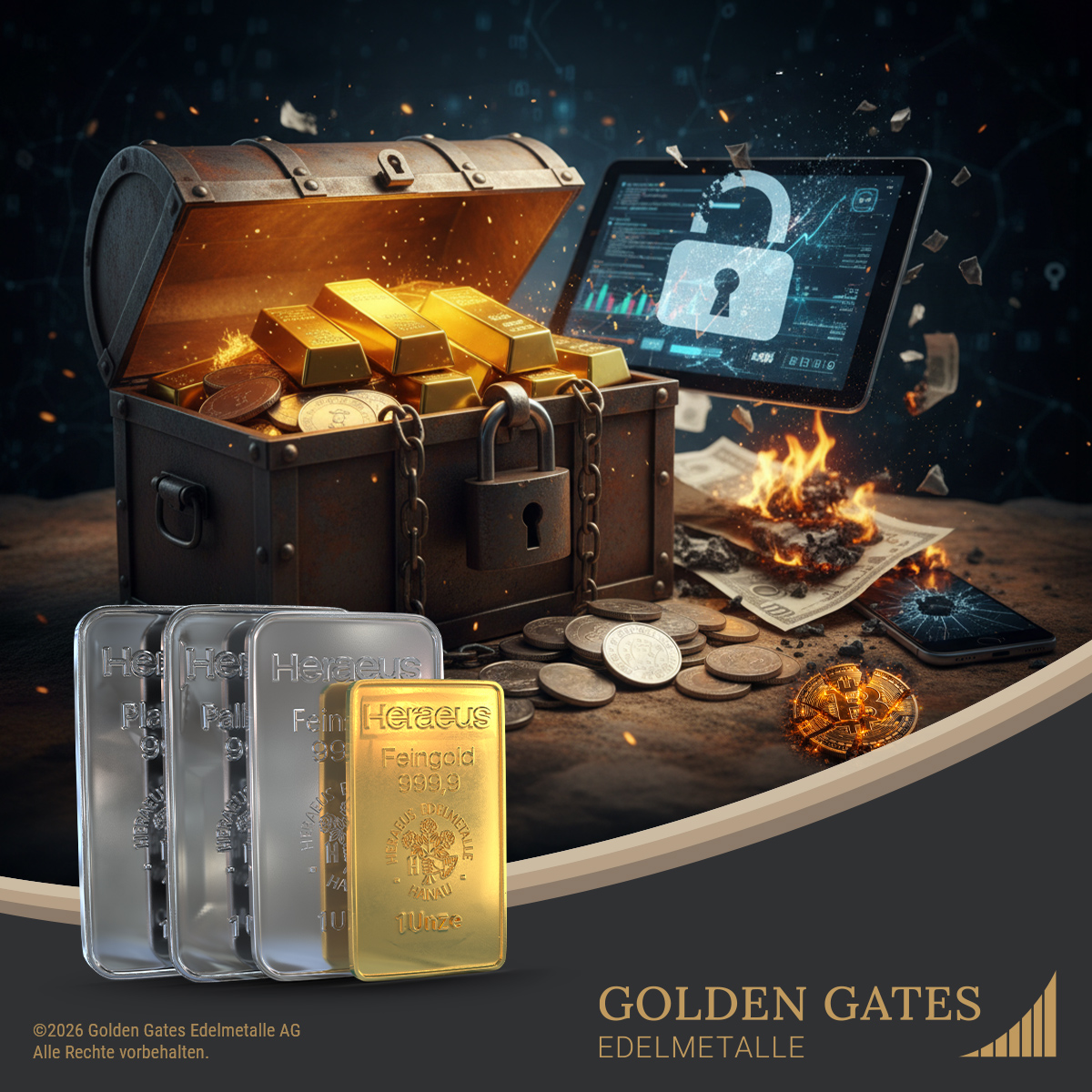 GoldenGates_AG's tweet photo. Physische Edelmetalle sind weit mehr als reine Geldanlagen, sie bieten Stabilität und Sicherheit in einer sich ständig wandelnden Welt. Gold und Silber sind greifbar, transparent und unabhängig. #Vermögensschutz #Edelmetalle #Diversifikation #Gold #Silber https://t.co/vSUVG69cBS