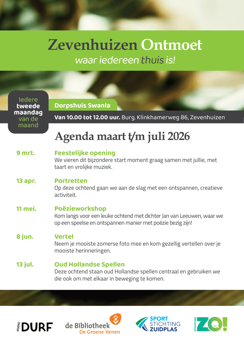 stichtingzo's tweet photo. De officiële opening van #Zevenhuizen Ontmoet is op maandag 9 maart om 10.00 uur bij Dorpshuis Swanla. Iedereen is welkom om de opening mee te vieren. Er is koffie en thee, iets lekkers en alle gelegenheid om kennis te maken en de sfeer te proeven. https://t.co/JOmuea2IBy https://t.co/aFceIKTSrS