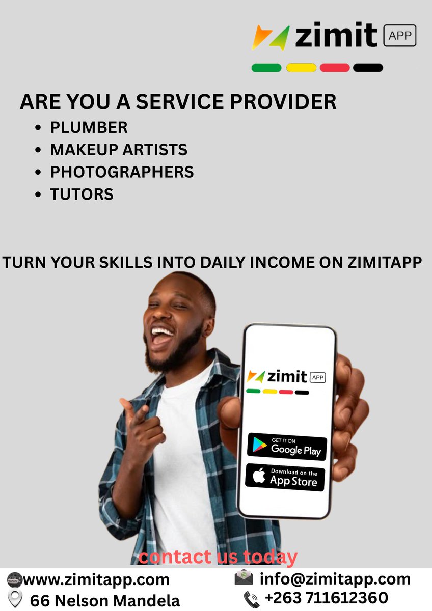 zimitApp2026's tweet photo. Are you a plumber, makeup artist, photographer, tutor or technician? 👀
Stop waiting for referrals.
List your services on ZimitApp and let customers find YOU. 💰
Your skill is your business.
Let’s turn it into daily income.
#ZimitApp https://t.co/jNNHlPYbrE