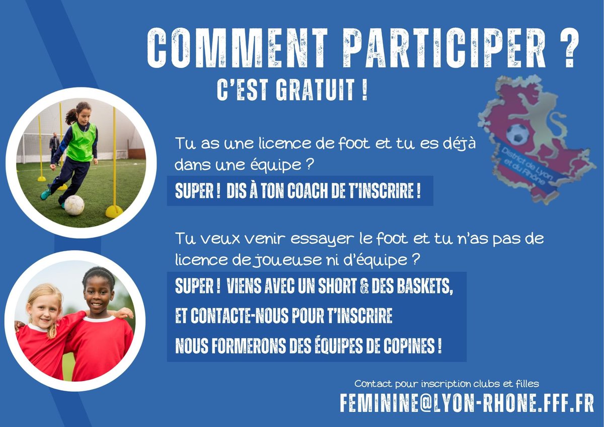 Football Feminin #DLR69
Vous pouvez encore vous inscrire sur feminine@lyon-rhone.fff.fr 🫵
📔 A vous de jouer et rendez vous le 7 mars…
