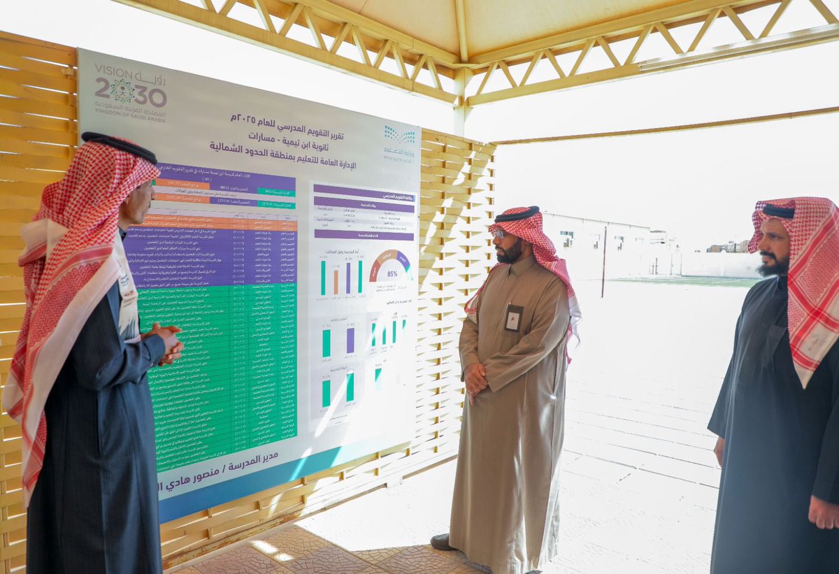 زار مدير عام #تعليم_الحدود_الشمالية ثانوية ابن تيمية؛ لدعم سير العملية التعليمية، وقدم شكره  لمدير المدرسة ومنسوبيها على جهودهم المبذولة في تعزيز الانتظام لدى الطلاب والمحافظة على الحضور.