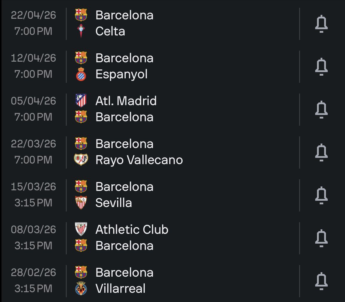 Barcelona’s next games are difficult as hell
Every single team on this is stubborn. 

This is why i get pissed when Premtards try to run the La Liga is not competitive agenda.