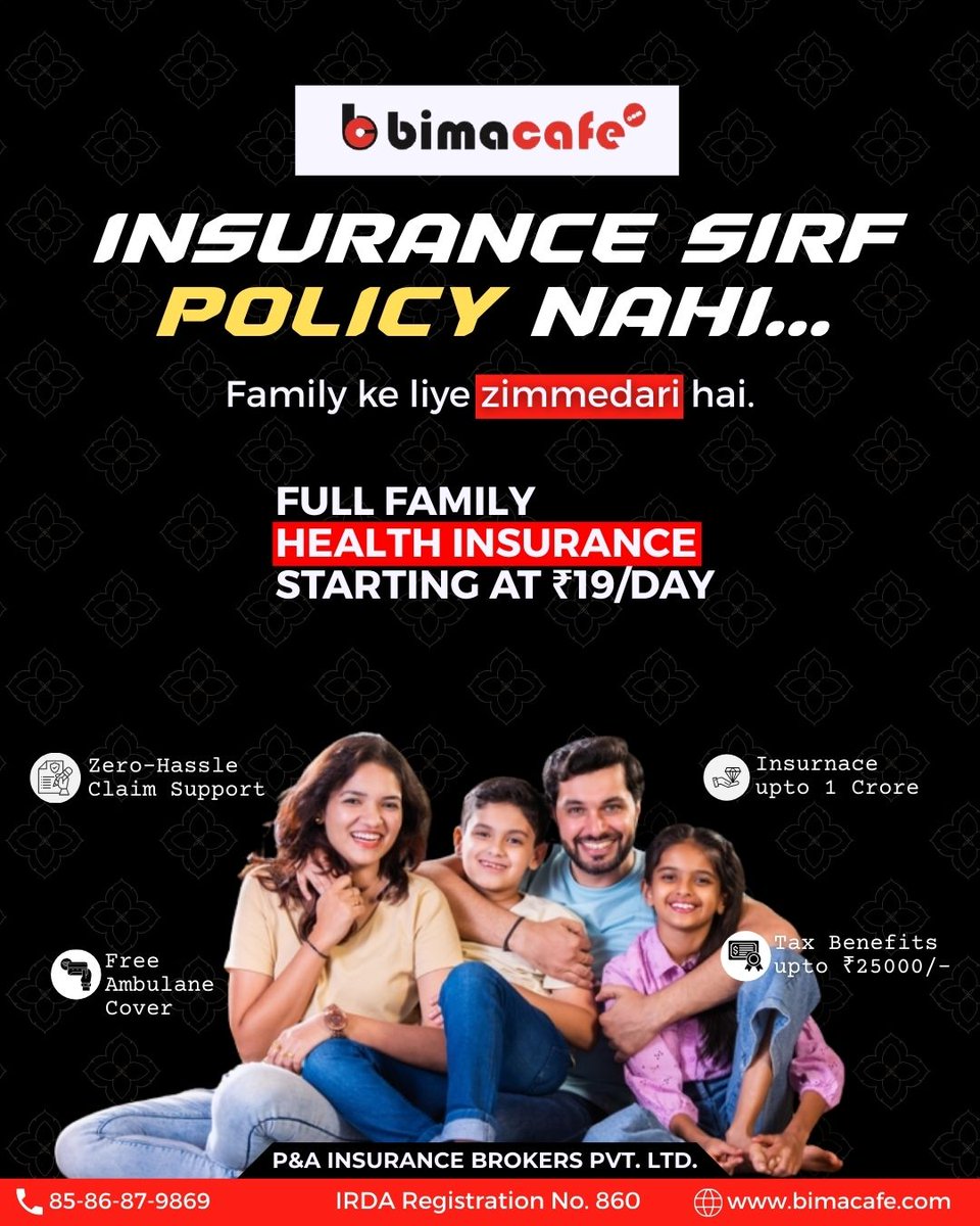 BimaCafeIndia's tweet image. Insurance sirf policy nahi…
Family ke liye zimmedari hai ❤️
📞 Call or dm karein, aaj hi secure karein apni family
.
📞 8586879869
🌐 bimacafe.com
.
#healthinsurance #familyinsurance #securefamily #medicalcover #insuranceindia #bimacafe #healthcover #financialsafety
