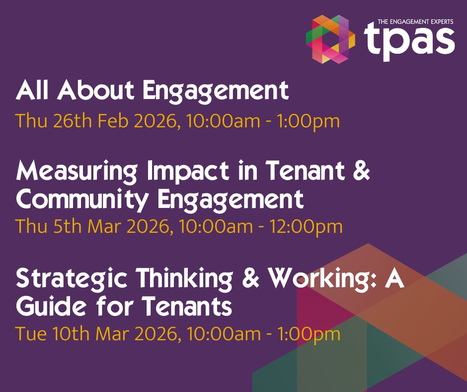 tpasengland's tweet photo. Next in our online training programme: 
- The principles of effective engagement.
- Practical tools to showcase the impact of tenant involvement and community projects.
- A strategic skills session designed specifically for tenants.

https://t.co/UTHjcj8jP4 https://t.co/8w3JHWz163