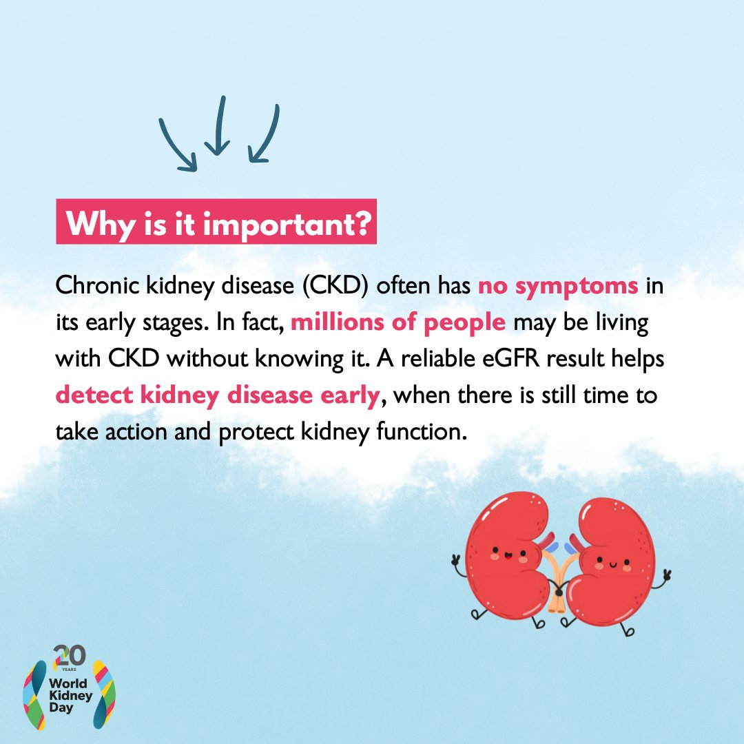 Kidney disease often has no symptoms in its early stages, but a simple blood test that measures your eGFR can help detect it early. If you have risk factors such as diabetes, high blood pressure, or a family history of kidney disease, talk to your healthcare professional about