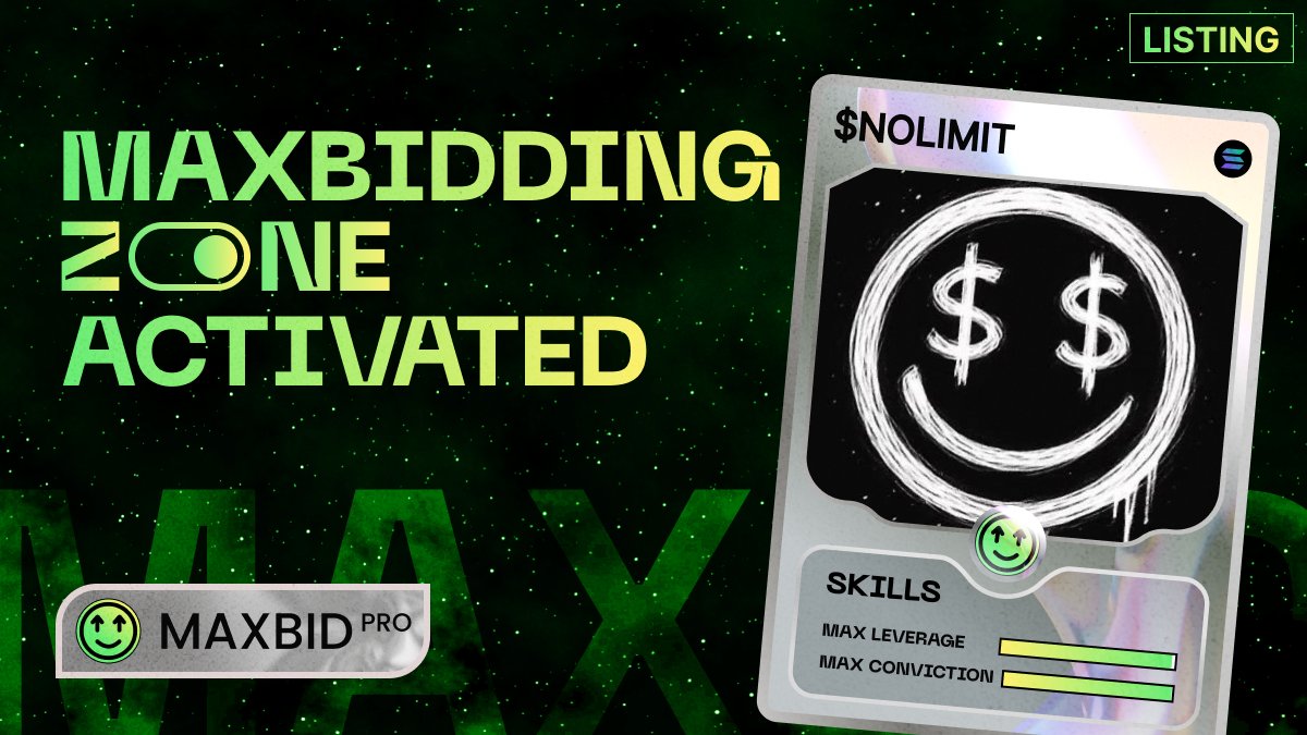 🚨 LISTING ALERT: $NOLIMIT  

Trade with leverage on Maxbid:                                                                                                                                                                                              maxbid.pro/trade/4nURS6qx…