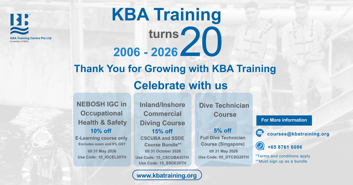 KBATraining's tweet photo. 𝗞𝗕𝗔 𝗧𝗿𝗮𝗶𝗻𝗶𝗻𝗴 𝗖𝗲𝗹𝗲𝗯𝗿𝗮𝘁𝗲𝘀 𝗼𝘂𝗿 𝟮𝟬𝘁𝗵 𝗔𝗻𝗻𝗶𝘃𝗲𝗿𝘀𝗮𝗿𝘆

Catch our 20th Anniversary video on TikTok https://t.co/imyERHQhk9

Celebration course promo.

Contact us courses@kbatraining.org 
WA +65 8761 6086 https://t.co/kFfUIpWqdu