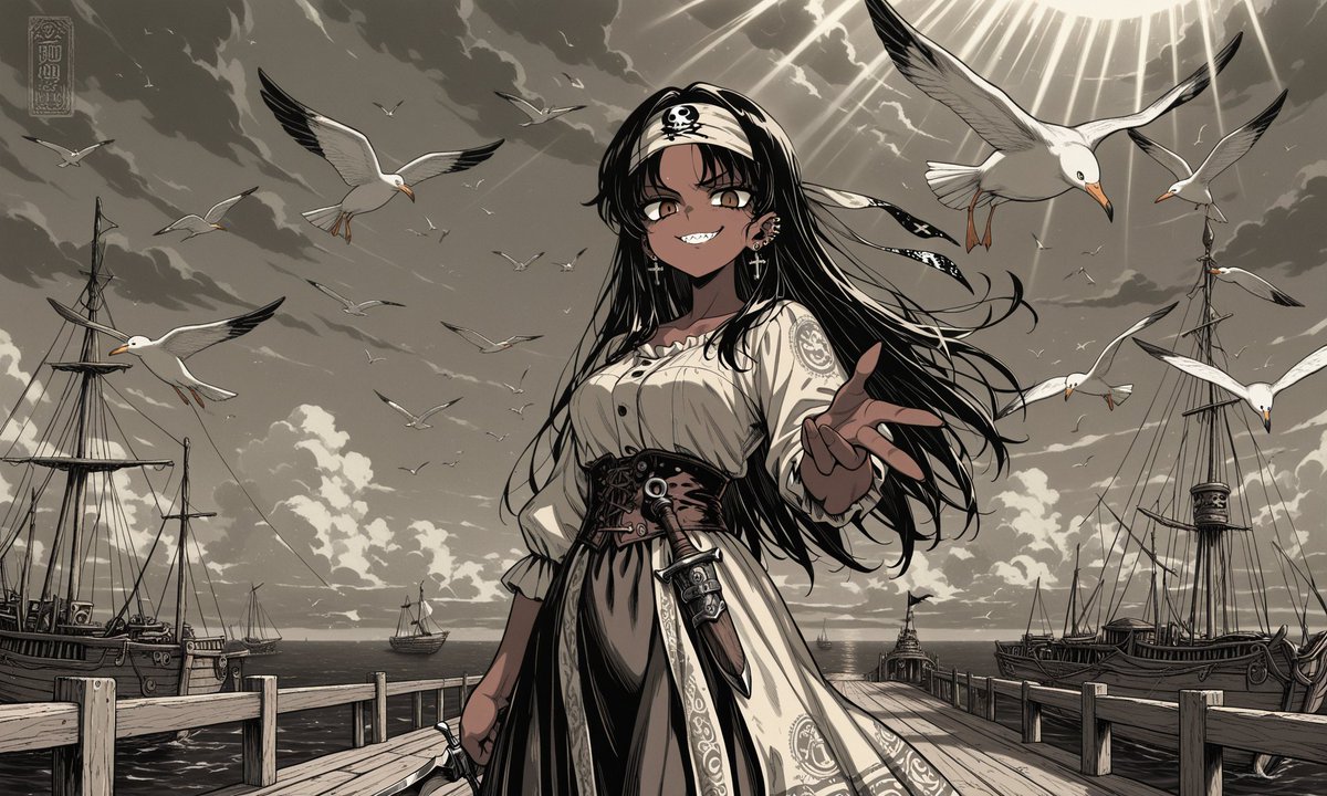 facadetheo17517's tweet image. さぁ次の航海へ。風とカモメが合図だ。
Next voyage. Wind &amp;amp; gulls say go.
#AIイラスト #AIart #Pirate
