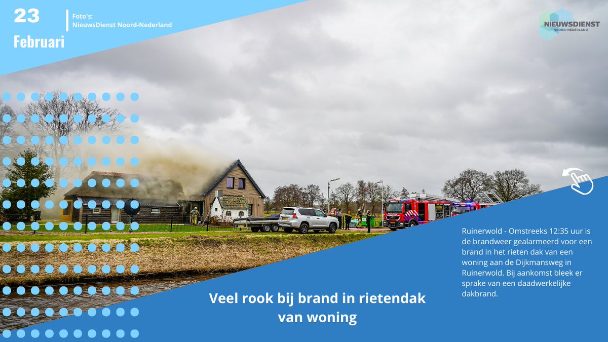 Bewoner probeert zelf brand in rieten dak te blussen in Ruinerwold