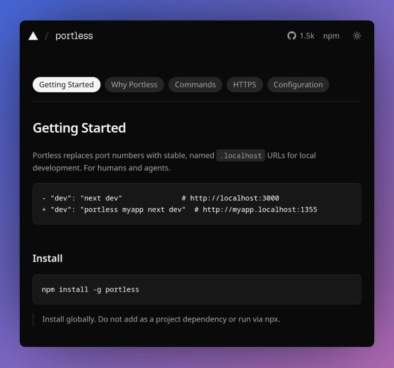 hamzak4600's tweet photo. Vercel dropped something actually useful for local dev 💻

It’s called Portless, Instead of using messy localhost ports like localhost:3000, it lets you use clean, named URLs like app.localhost or api.localhost.

Check it here 🔗: https://t.co/Er8hNrlvo5 https://t.co/OHJMF42fss