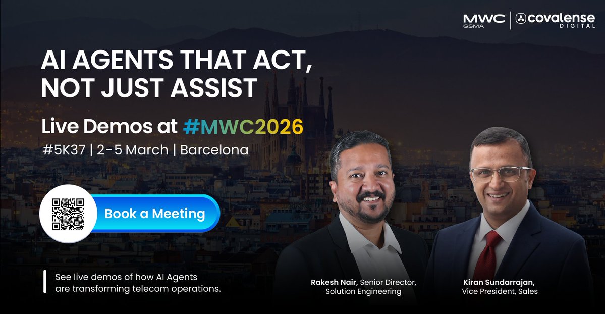 What if your #BSS didn't just support your business — but actively ran it? 🤖

See #AIFirstBSS live at #MWC2026 Booth #5K37.

⚡ Self-optimising campaigns ⚡ Autonomous service assurance ⚡ RFP responses 80% faster

Book your slot → bit.ly/4qTx3W6

#AgenticAI #Telecom