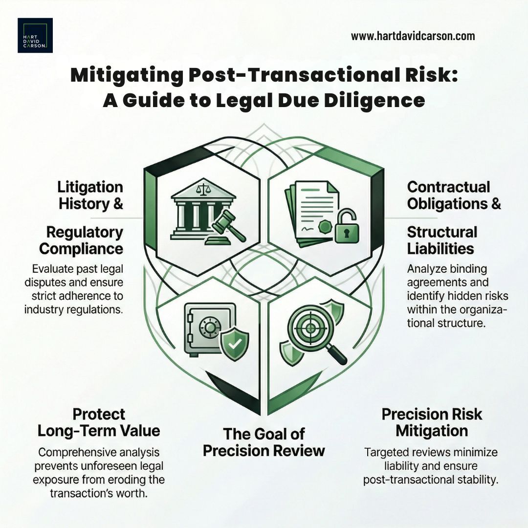 Mitigating post-transactional risks is crucial for lasting business success. Ensure every deal is safeguarded with precise legal due diligence — from reviewing litigation history to analyzing structural liabilities. Protect long-term value and minimize exposure with targeted,
