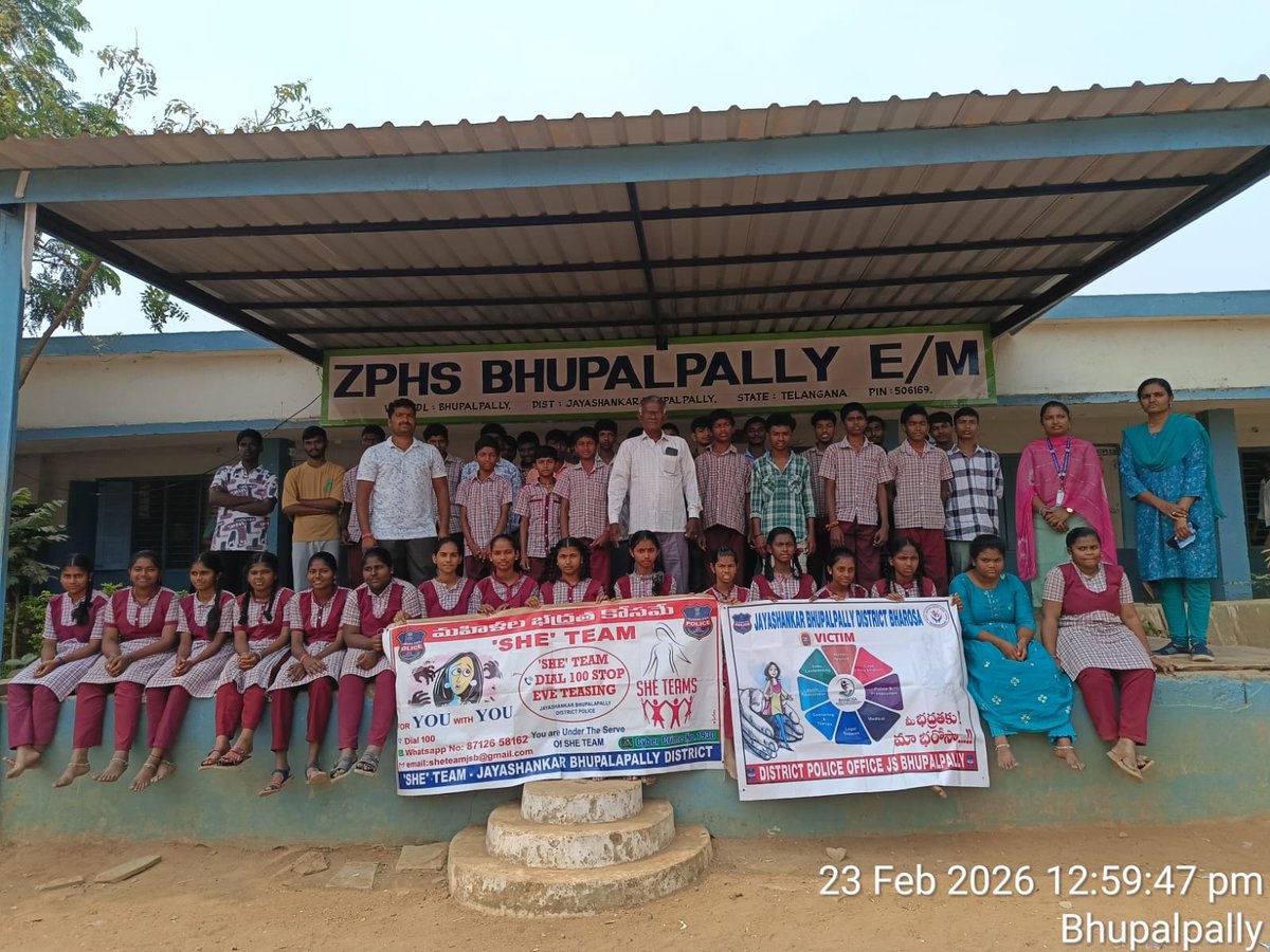 As per the directions of Sirisetti Sankeerth,SP of Bhupalpally district,SheTeam &amp; Bharosa Centre conducted an awareness program at Zilla Parishad High School Bhupalpally.
Students were educated onGood Touch–Bad Touch and Cyber Safety.
Help:8712658162 |Emergency: 100 | Cyber: 1930