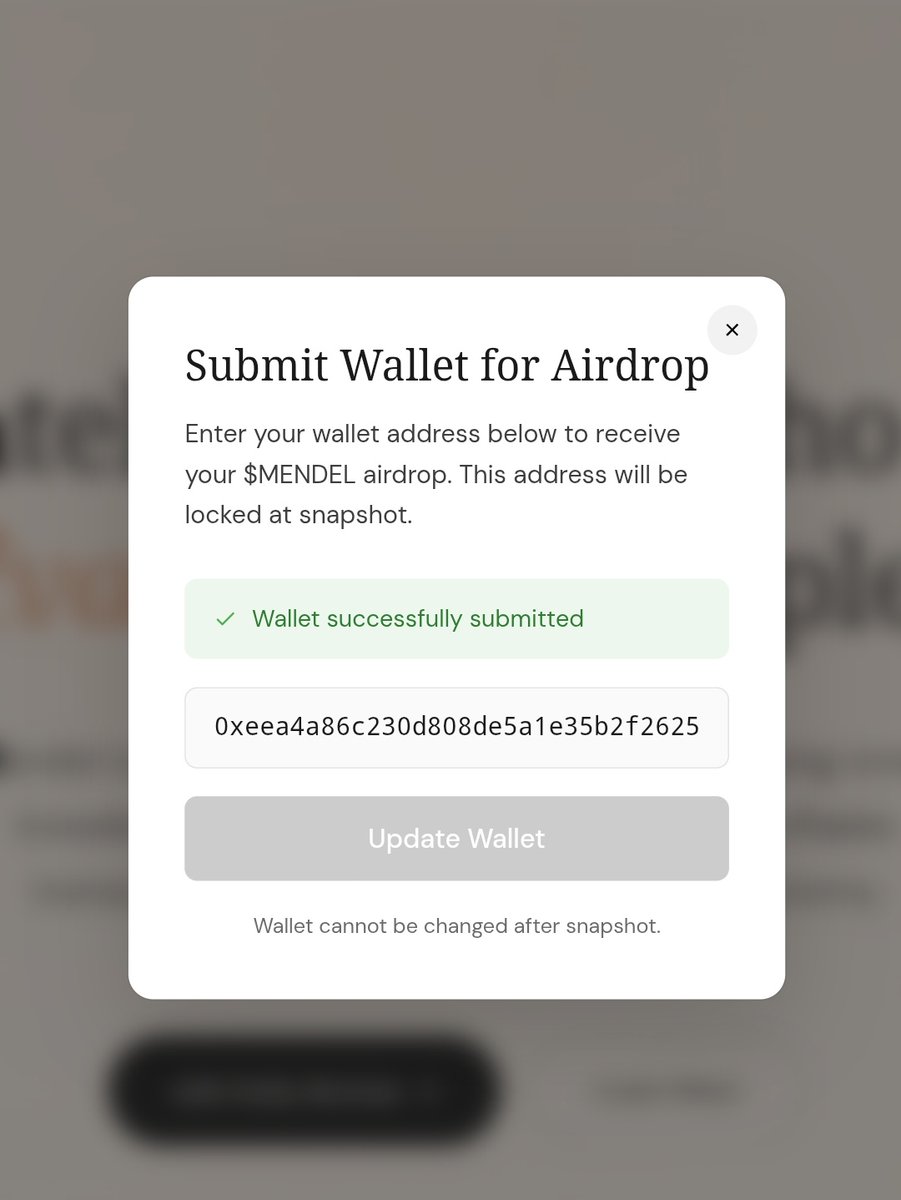 Bro to bro
If $500 is not to small for you

Do this sharp update.

quickly join this waitlist from Mendel Network to be eligible for their upcoming airdrop. 

Head here: mendel.network

• Submit Email 
• Click "Wallet"
• Submit Airdrop EVM Wallet
• Done

Tip : use