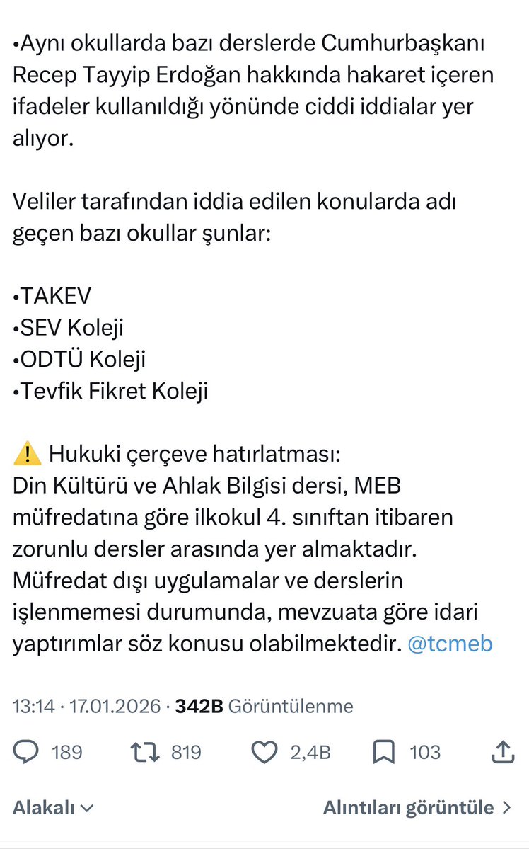 Bugünkü yazımda anlattığım müfettiş hadisesinin arka planında ilginç bir detay var.
Geçen ay, din istismarı ile bilinen bir yayında, Tevfik Fikret Okulları hedef gösterilmiş. Hem de tam da müfettişlerin sorduğu soruların içeriğinin aynısı ile. Belli ki 9 yaşındaki çocuklara