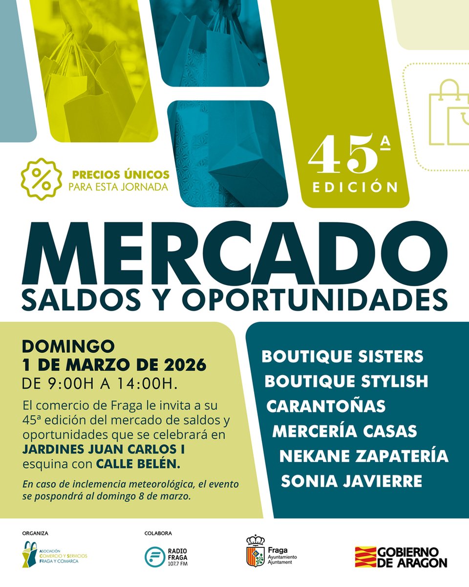 comerciofraga's tweet photo. 🗓️ Finaliza la temporada de REBAJAS DE INVIERNO en la Asociación 🎉💸Del 26 al 28 de febrero celebramos una nueva edición de #FueraStock, 3 días de super precios en un montón de comercios 🛍🎈y cierre de campaña el 1 de marzo con el 45º #MercadodeSaldosyOportunidades https://t.co/6rRnCdHUok
