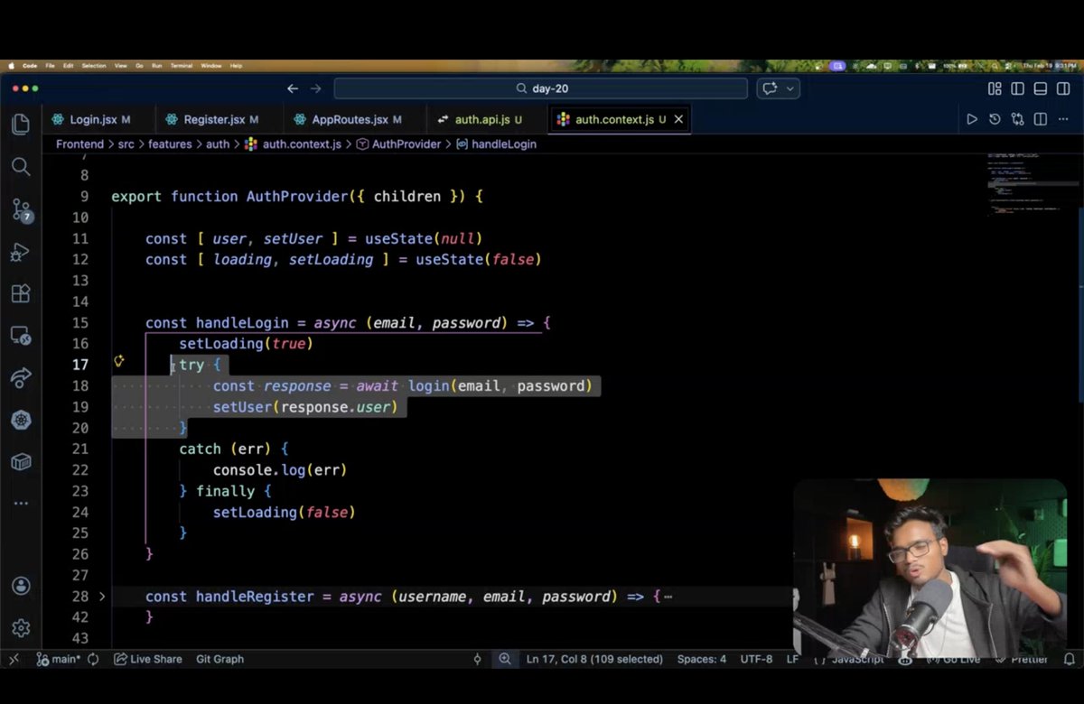 devHamza03's tweet photo. 📅 Day 111 of Cohort 2.0 | @sheryians_ 

Today in our Insta clone project, we implemented a 4 layer frontend architecture in React

. UI layer
. Hooks layer
. State layer
. API layer

Also structured the authentication feature for cleaner and scalable code. https://t.co/ISjar1QvQc