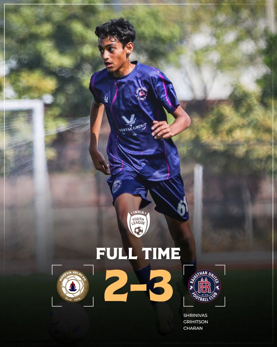 RajasthanUnited's tweet photo. Full Time: SDFC 2โ3 RUFC. We bring it home.๐ โฝ๏ธโฝ๏ธโฝ๏ธ
๐๐๐ค๐ก๐๐ฅ๐๐ ๐ ๐๐ง๐๐ข๐
#desertwarriors #rufcacademy #aiffjuniorleague26homematch #Matchday8 #RUFCU16vsSDFC https://t.co/L2YNrO0MQa