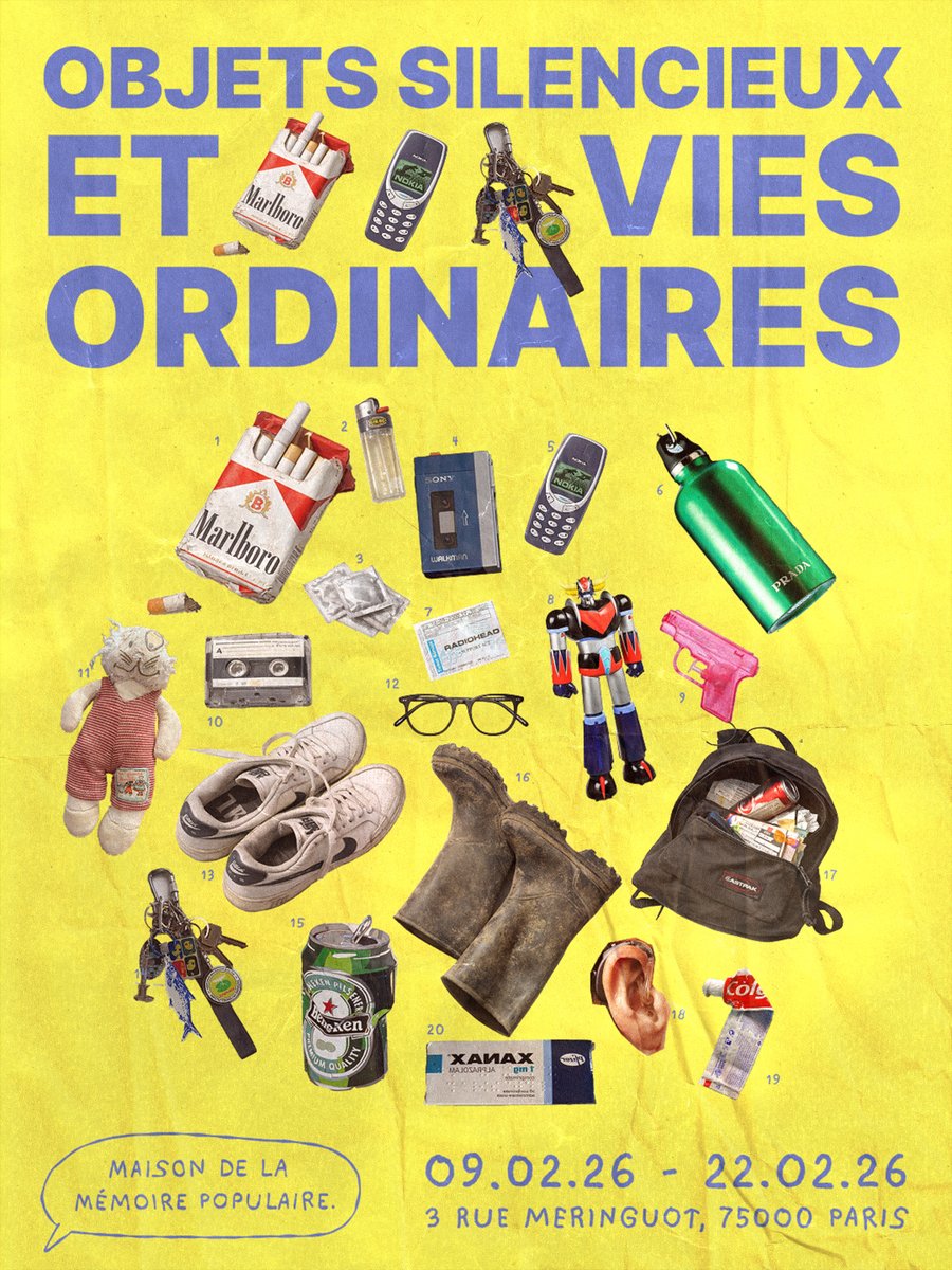 lemousse_ldsg's tweet photo. Brief créatif 02 : Maison de la Mémoire Populaire.
« Objets silencieux &amp; vies ordinaires » explore l’intime et l’ordinaire comme mémoire collective.

J’ai imaginé l’identité, les affiches, les réseaux et les tickets d’entrée.

#culture #GraphicDesign #illustration #museum https://t.co/xc6juoraOP