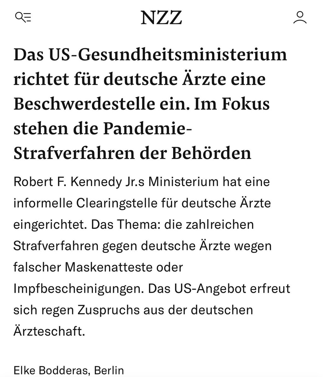 „Wie die NZZ erfuhr, fanden bisher zwei Treffen zwischen deutschen Ärzten und der US-Diplomatin Kozma statt, beide per Videoschalte, beide dauerten knapp zwei Stunden. Die deutschen Mediziner schilderten der US-Diplomatin den Stand ihrer Strafverfahren und Prozesse, dazu die