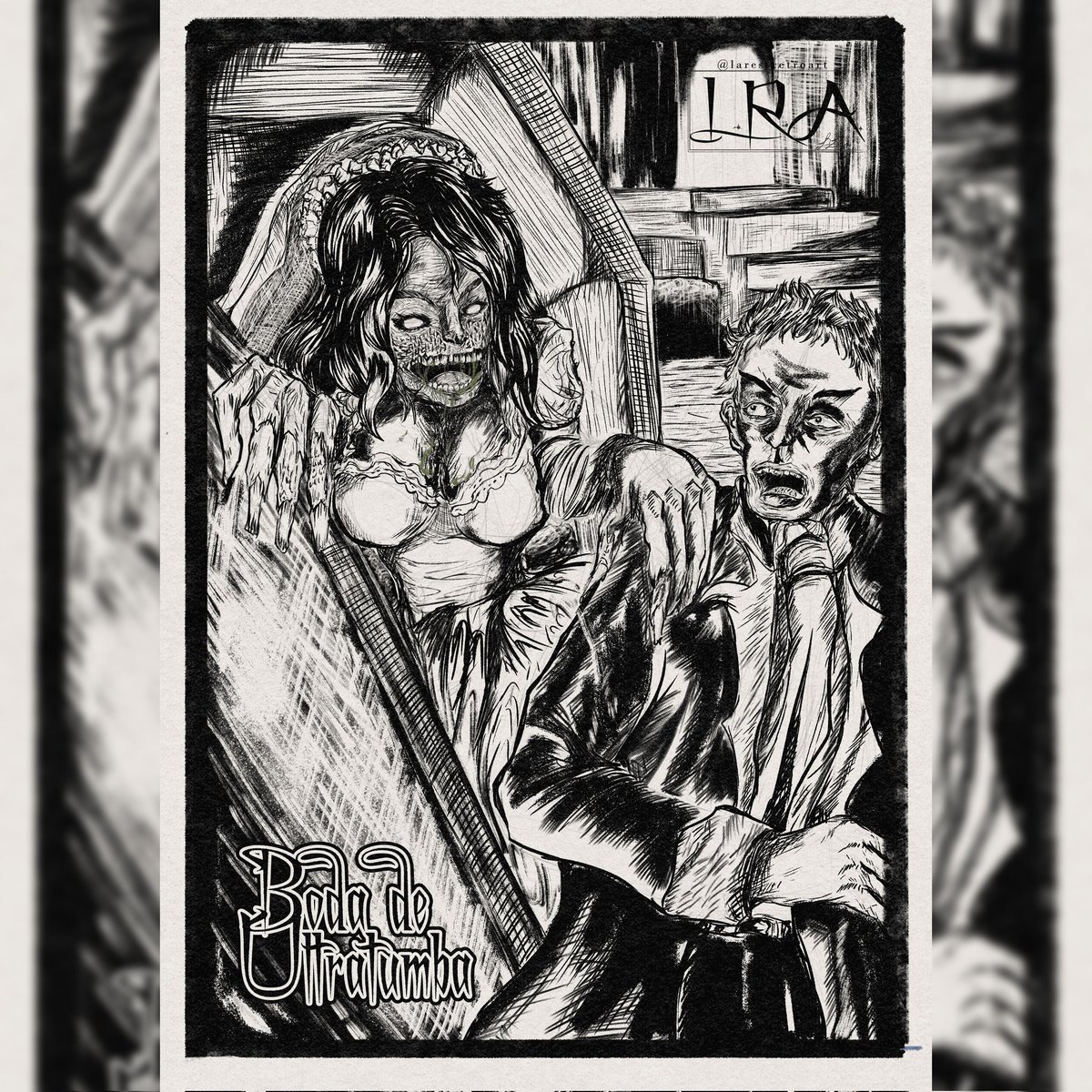 New Post!: weddings from beyond the grave.  Artcover for Cómic by: L.R.A.
#laressretroart #ComicArt #inkart #classiccomic #retroart #horro #deathmetal.