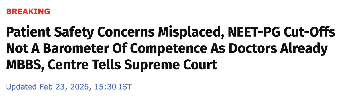 FLASH: Health minister <a href="/JPNadda/">Jagat Prakash Nadda</a> files an affidavit in the Supreme Court stating he will henceforth only be diagnosed by a Physiologist who scored -12 out of 800, investigated by a Biochemist who scored -8 out of 800, and operated by a Surgeon who scored 4 out of 800 in NEET.