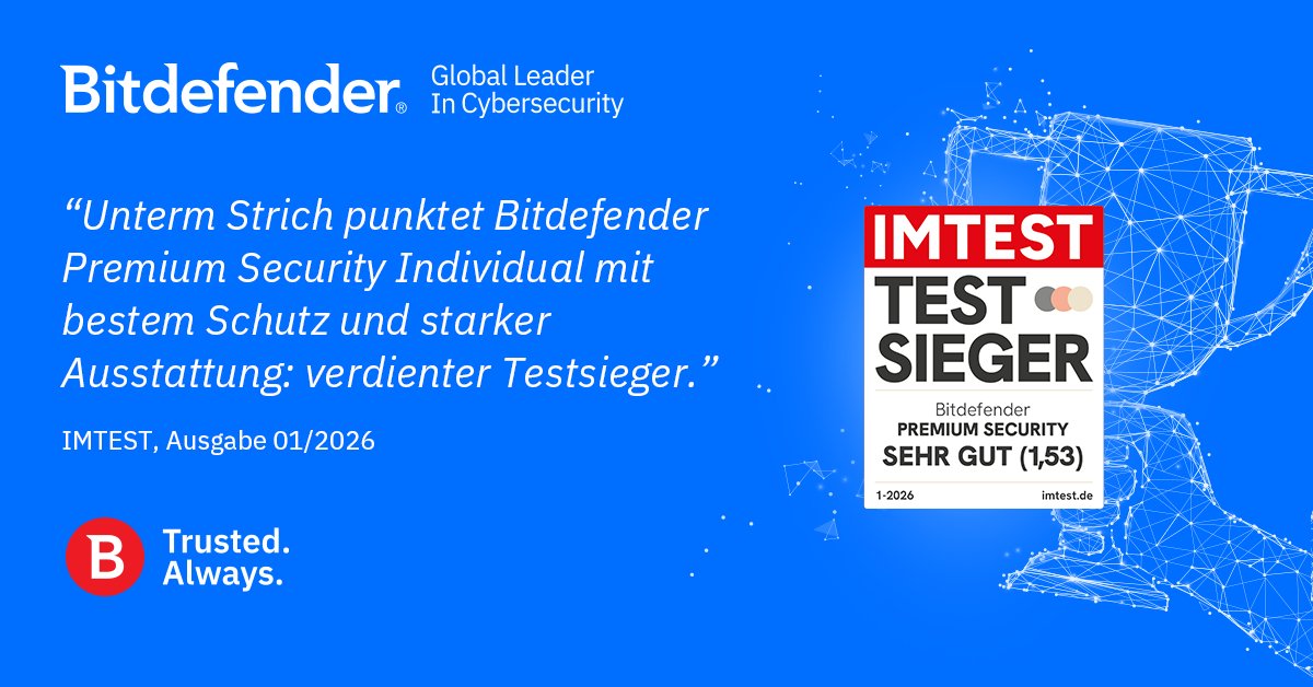 Bitdefender_DE's tweet photo. Bitdefender bestätigt sich erneut als die vertrauenswürdige europäische Cybersicherheitslösung.