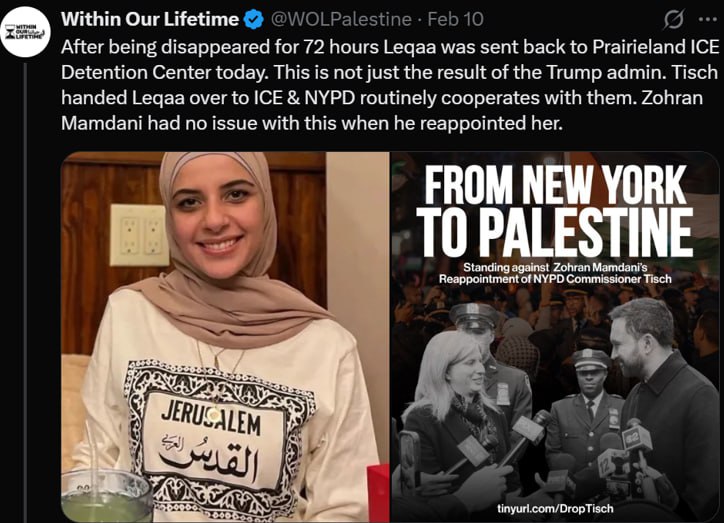 Adkaneng's tweet photo. Mamdani demanded the release of an anti-Israel activist.

Within Our Lifetime attacked him anyway.

Why?

Because he reappointed a “pro-Israel” NYPD commissioner.

For the radicals, free speech isn’t enough.
They want the system dismantled. https://t.co/Jcdn9Oiikr