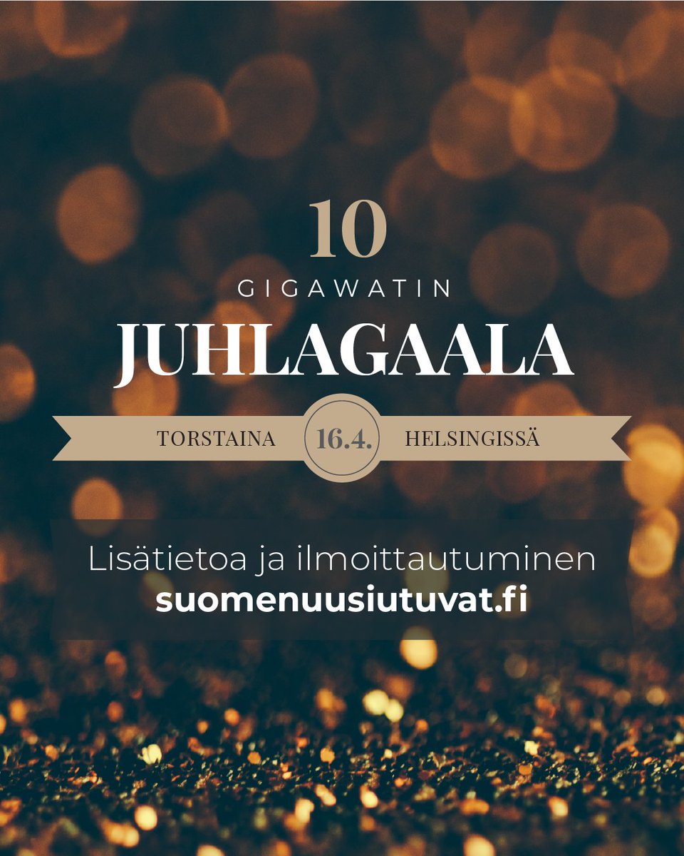 Nyt juhlitaan! 🎊 Suomessa teollisen tuuli- ja aurinkovoiman kapasiteetti ylittää tänä vuonna 10 GW! Tule kanssamme juhlistamaan historiallista saavutusta 10 GW Juhlagaalaan 16.4.2026 Töölön Ravintolaan. Varmista paikkasi - ilmoittaudu 16.3. mennessä.

👉 suomenuusiutuvat.fi/10-gw-juhlagaa…